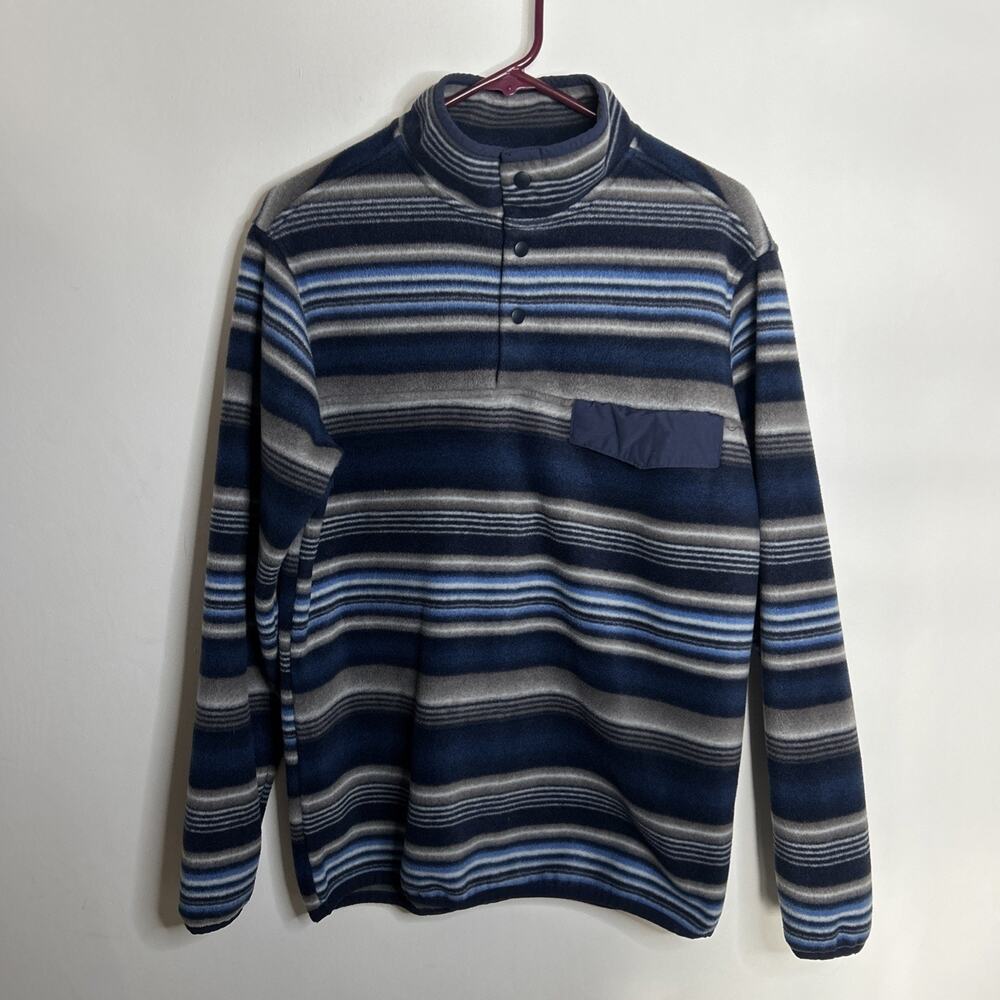 Southern Grit Blue Gray Striped T Snap Fleece Pullover Jacket Size S
